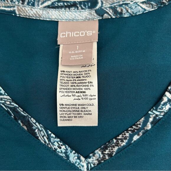 Chico’s Blue Multicolor Paisley Floral Woven Back Tunic Top, Size 1=Small - Picture 14 of 14